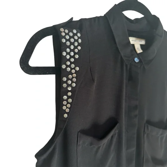 UO Silence + Fade Black Button Down See Through Tank Studded shoulders in Small - Picture 3 of 9